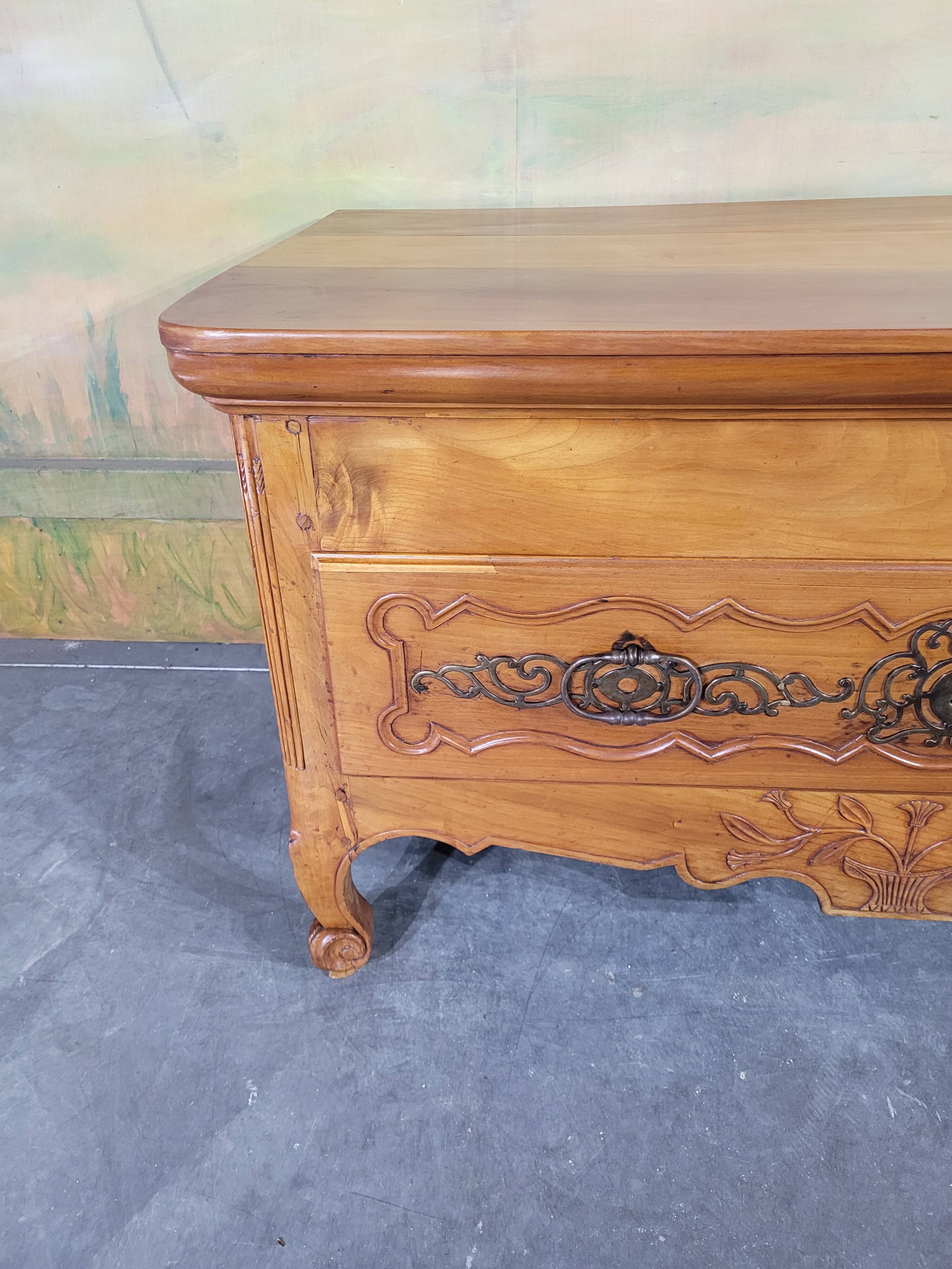 Louis XV low chest of drawers in solid cherry wood