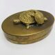 Bronze brass turtle box Decorative jewelry box vintage 50s oval lid