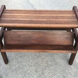 Oak and leather table vintage brutalist design 60s