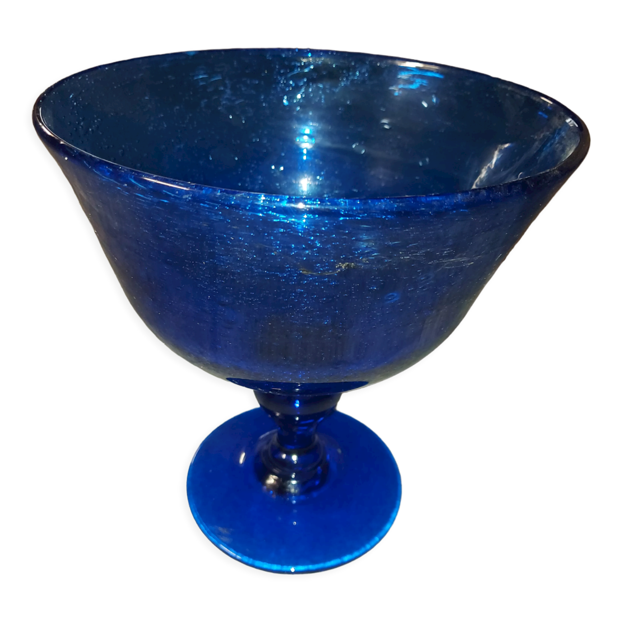 Glass cup of Biot, cobalt blue