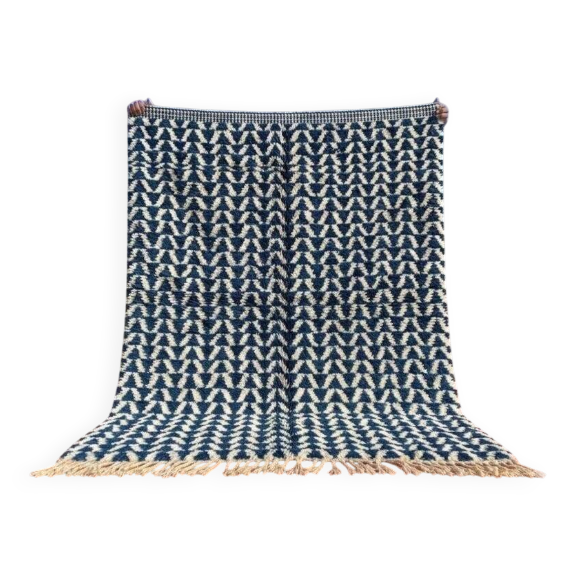 Moroccan Berber rug blue and ecru 300x200 cm – geometric pattern