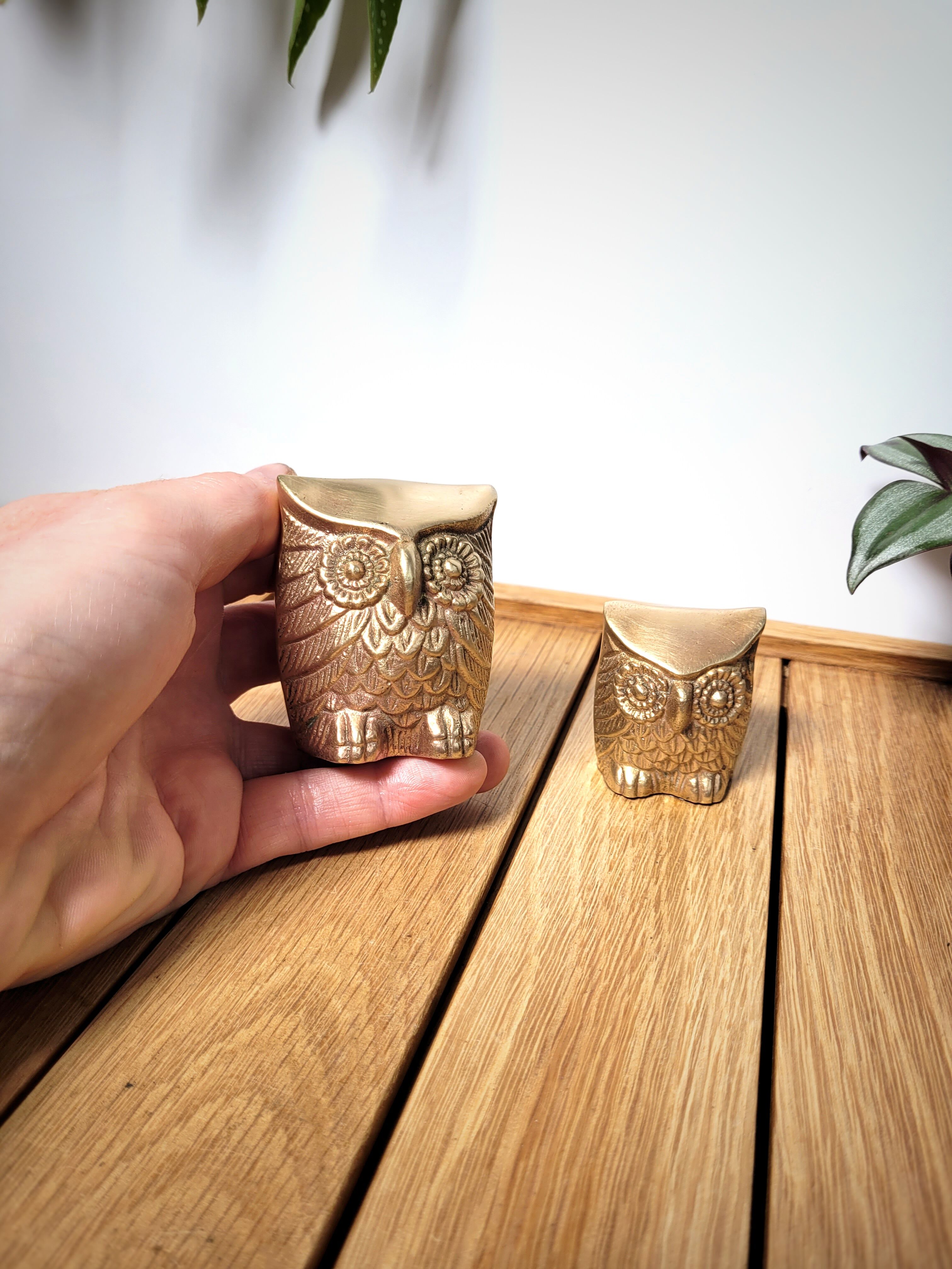 Pair brass owls