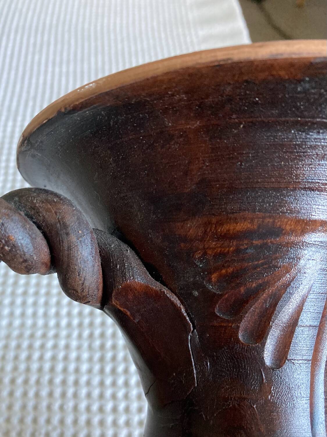 Scarified ceramic vase with twisted handle - African style