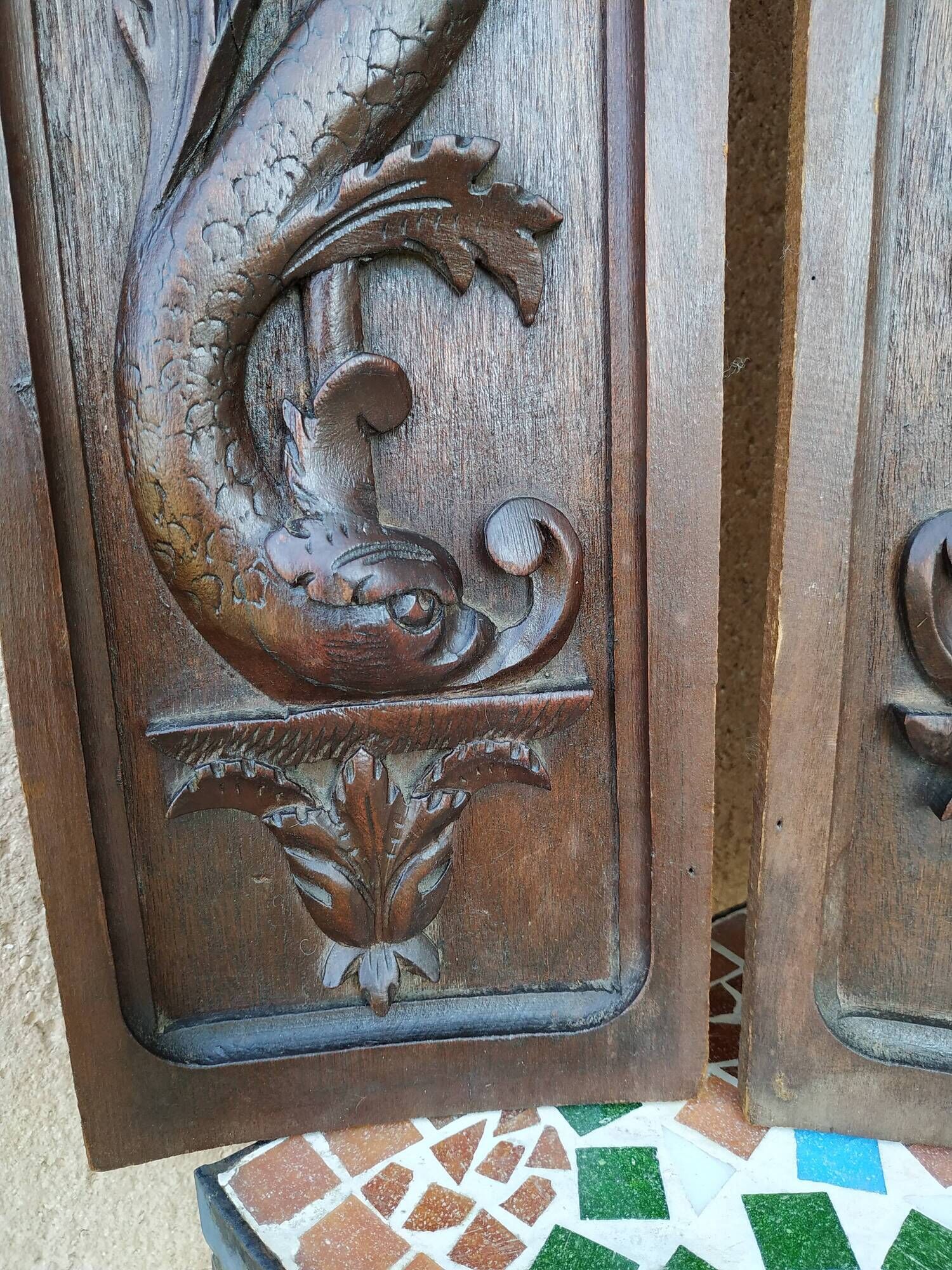 Pair of decorative panels carved wood Renaissance decoration