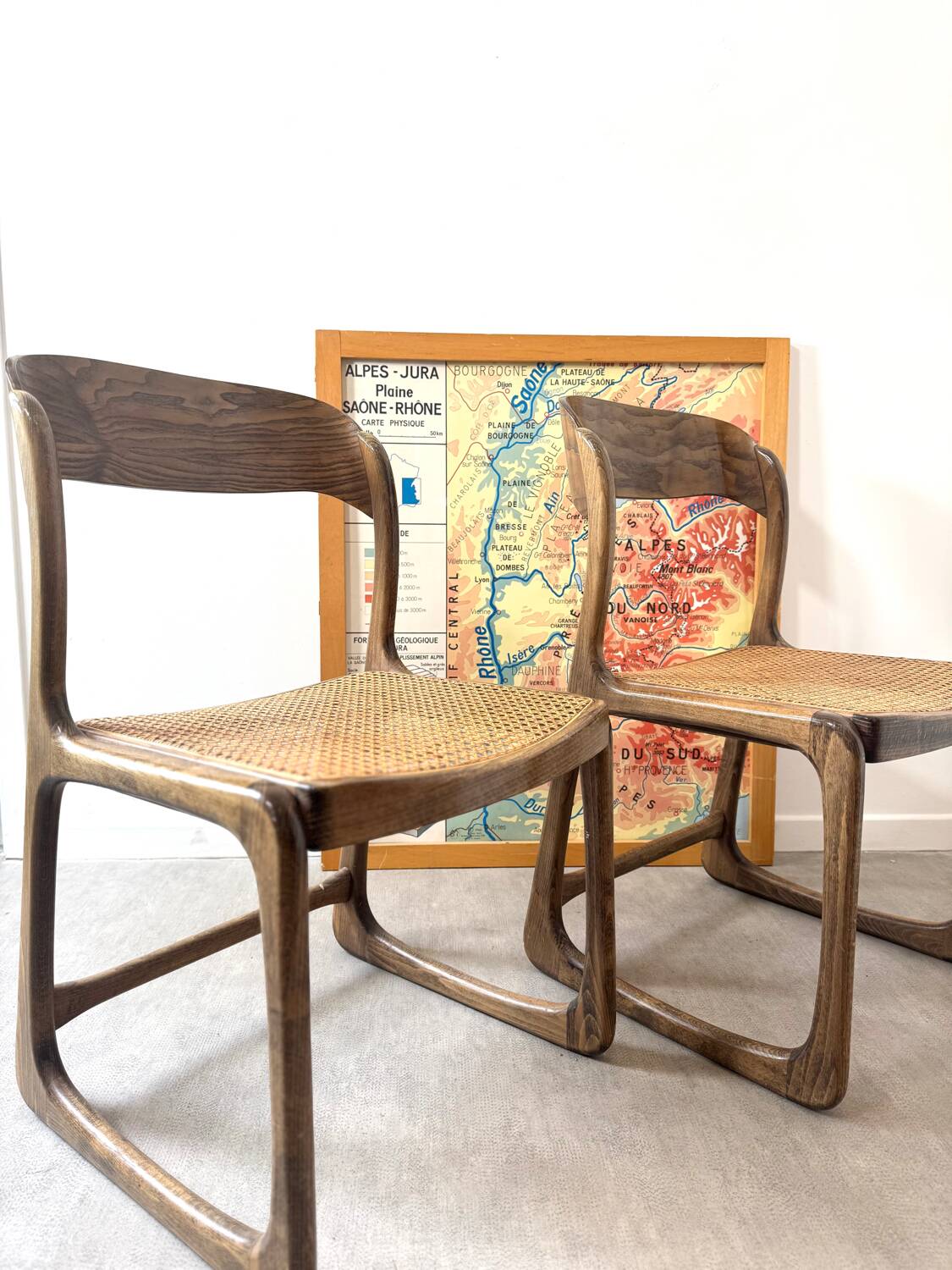 Pair of Baumann caned chairs - flat - sleds