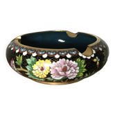 Ashtray, pocket emptier in brass and cloisonné enamel, floral decoration, China