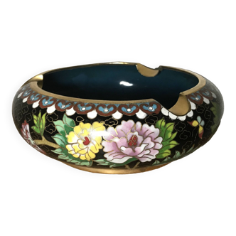 ASHTRAY Pocket tray in brass and cloisonné enamels, floral decoration, China