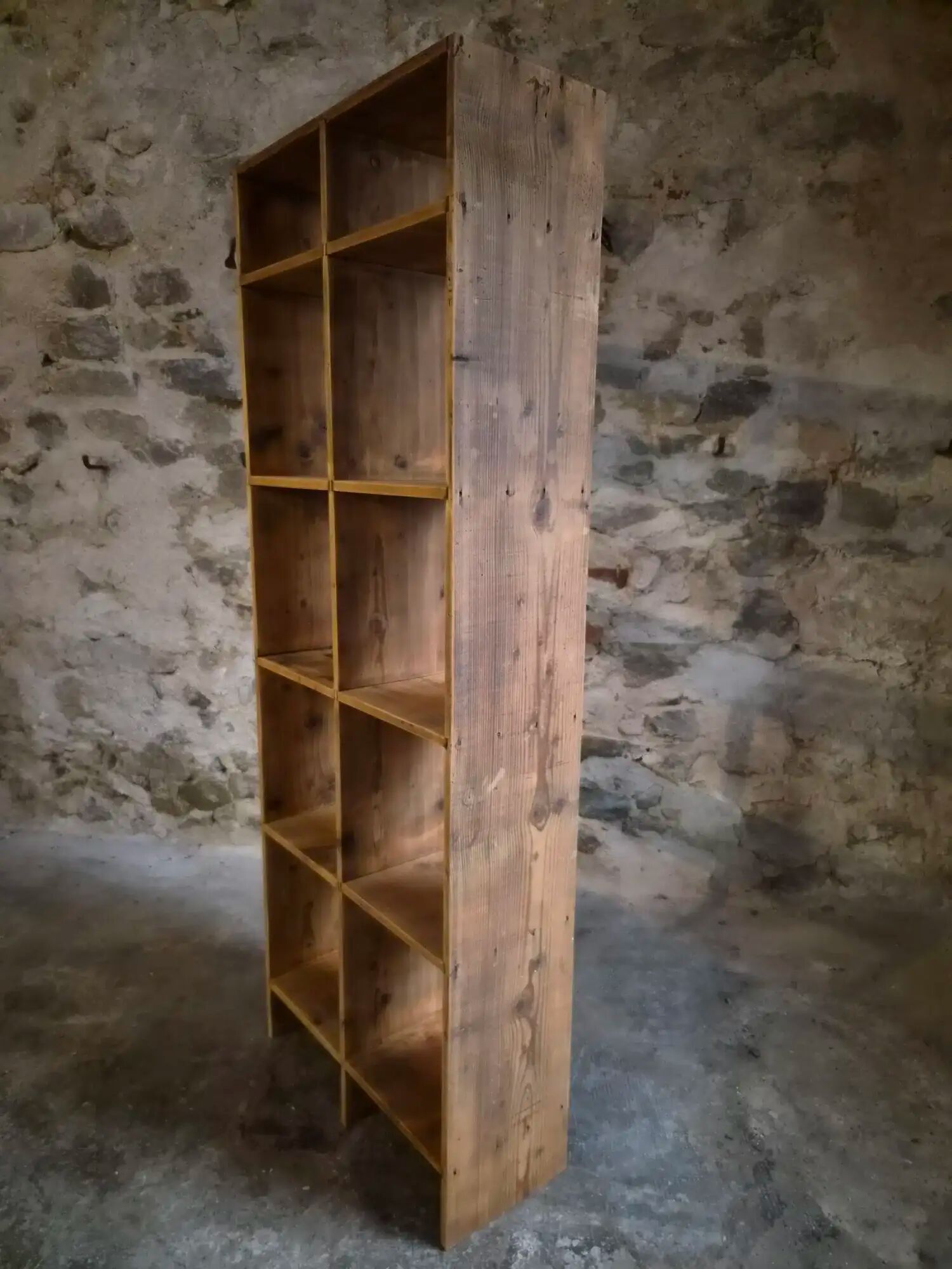 Vintage pine shelf with compartments, room divider, 1950s.