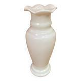 Ancien Vase Soliflore Opaline Blanche Col Corolle Vintage
