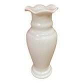 Ancien Vase Soliflore Opaline Blanche Col Corolle Vintage