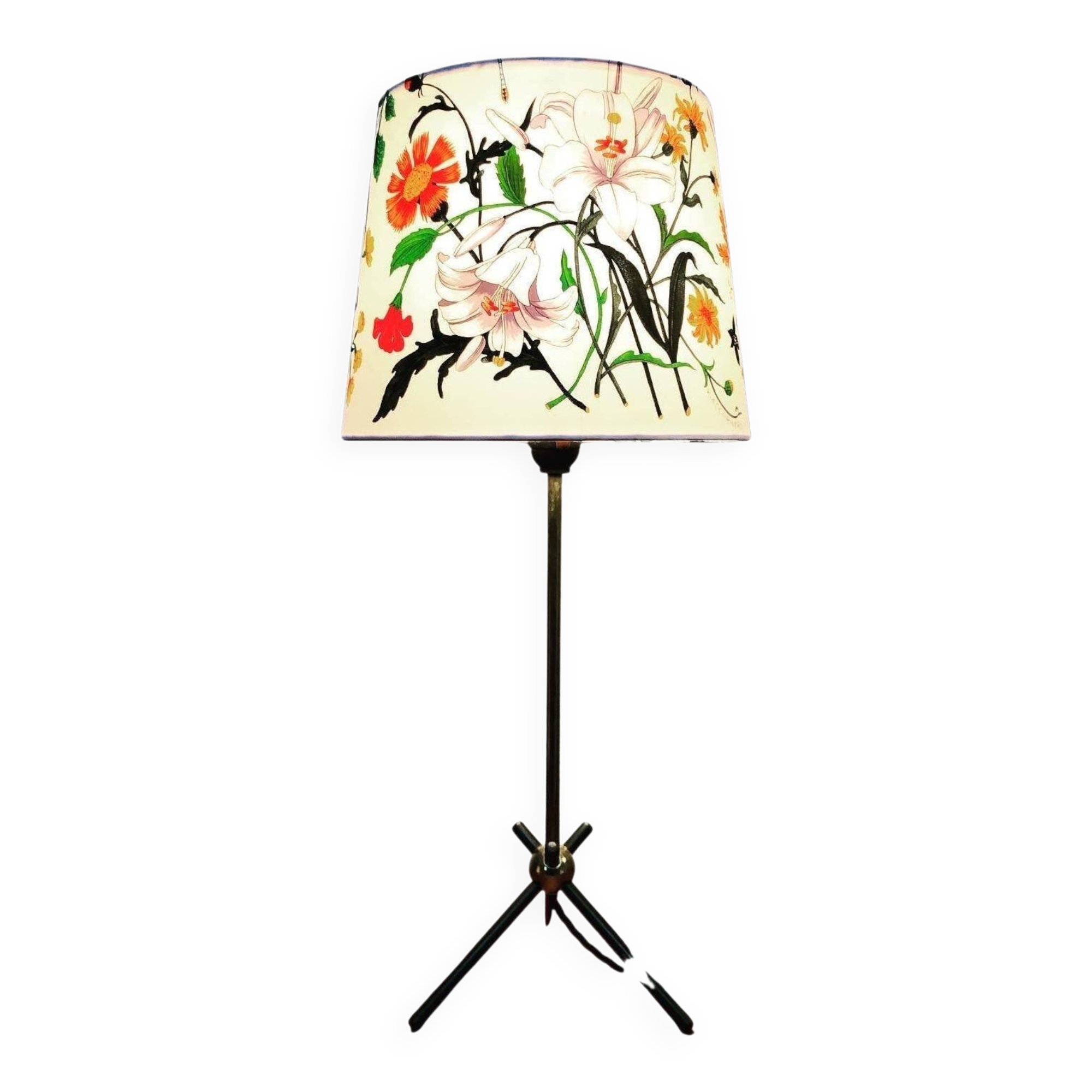 Mid-Century Modern Table Lamp in Brass with Vintage Gucci Shade