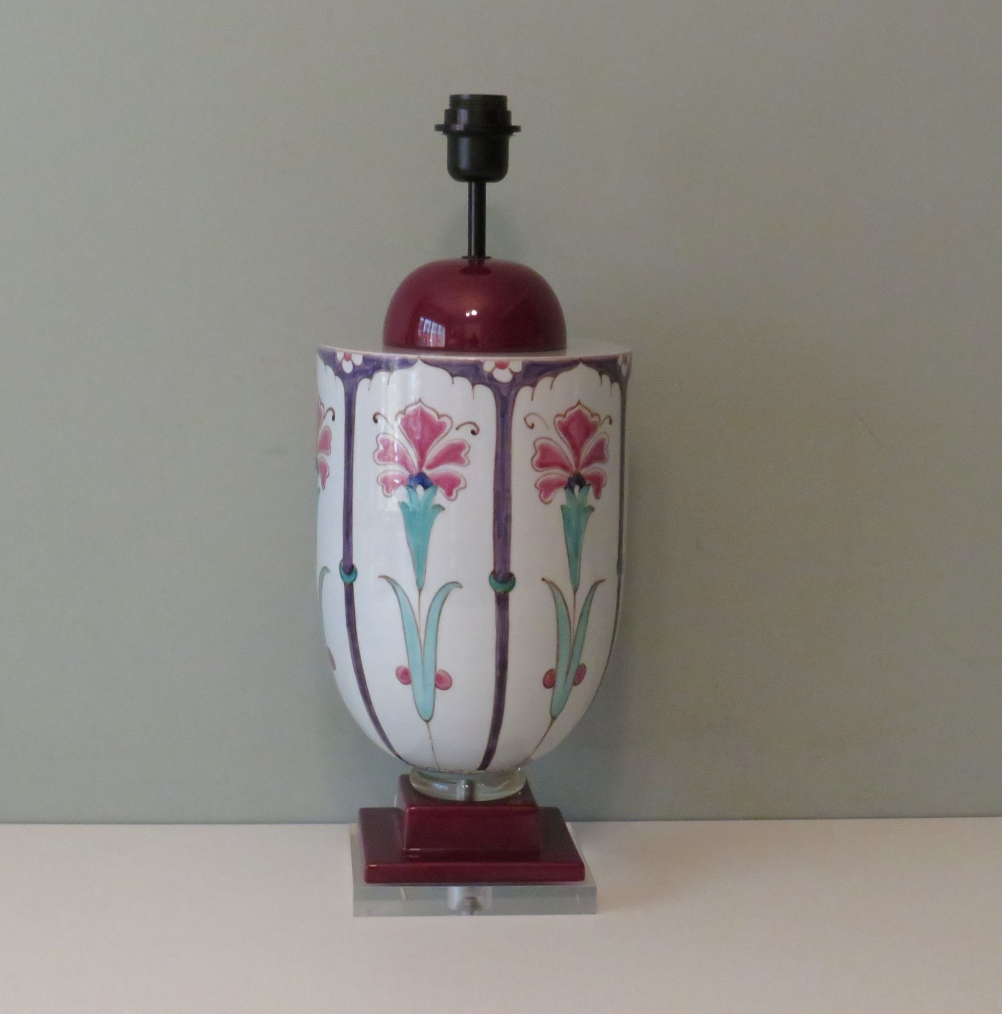 Ceramic lamp stand with floral pattern of Art Nouveau inspiration, 1960-1970
