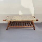 Moroccan bench with hand-woven palm leaf cord