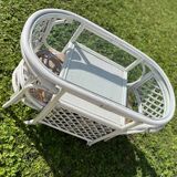 Vintage White Rattan/Bamboo Garden Furniture Set with 2 Chairs and a Stool