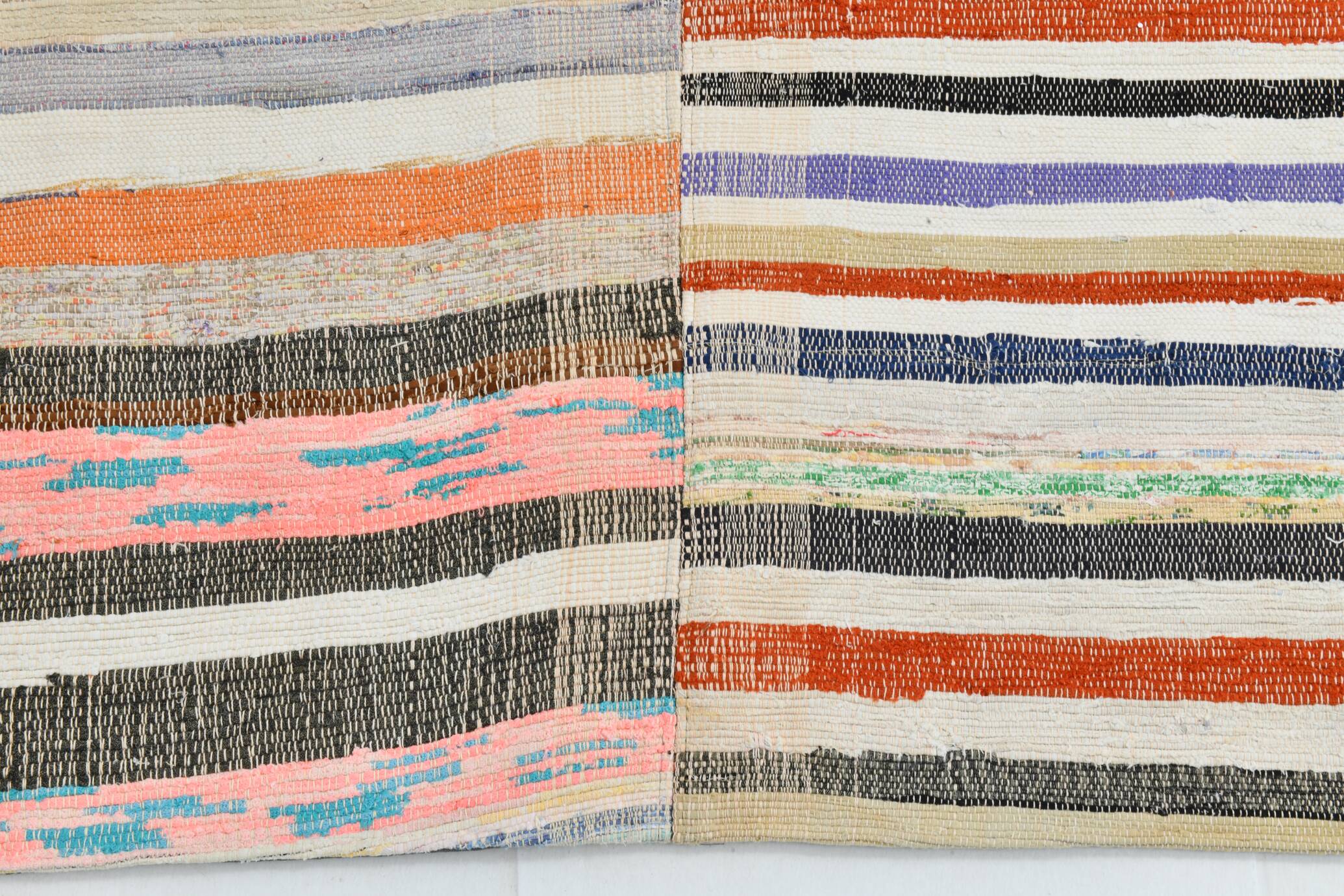 7x9 Mid Century Modern Handmade Striped Vintage Kilim Rug, 184x271Cm