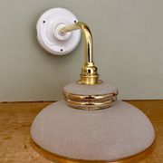 Vintage elbow wall lamp with white and gold granite glass shade