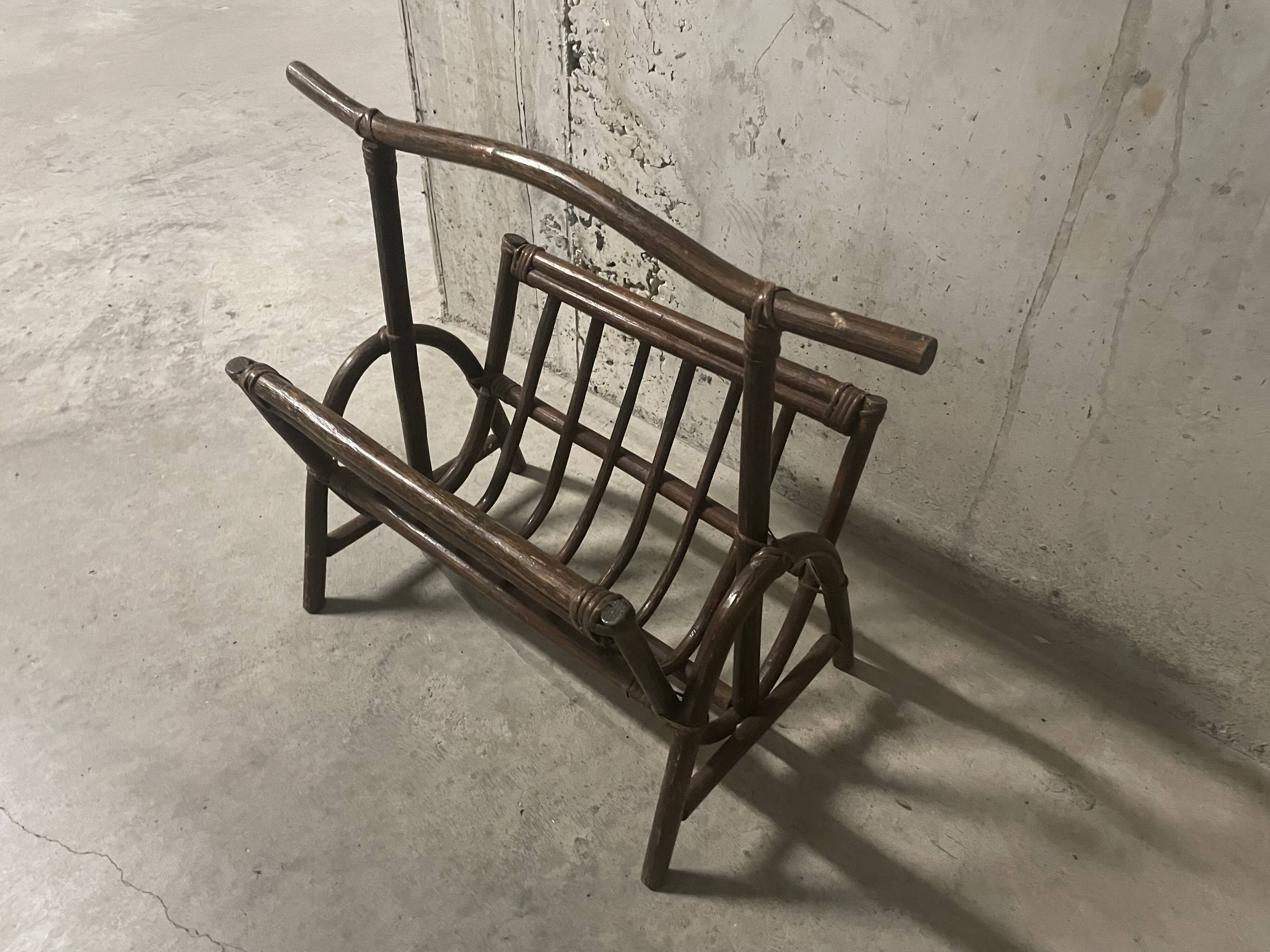1970s rattan magazine rack