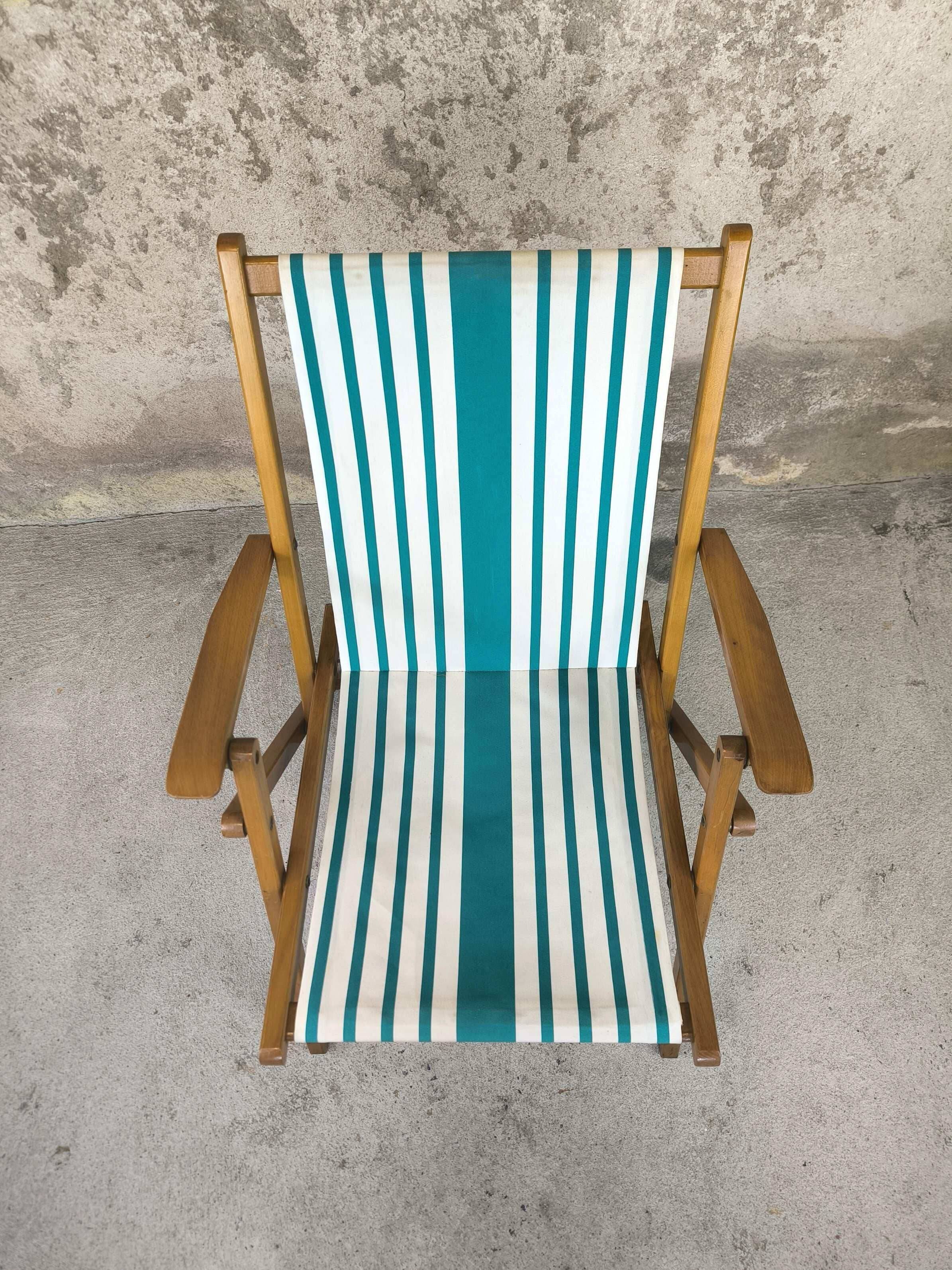 Vintage wooden and canvas folding garden chair