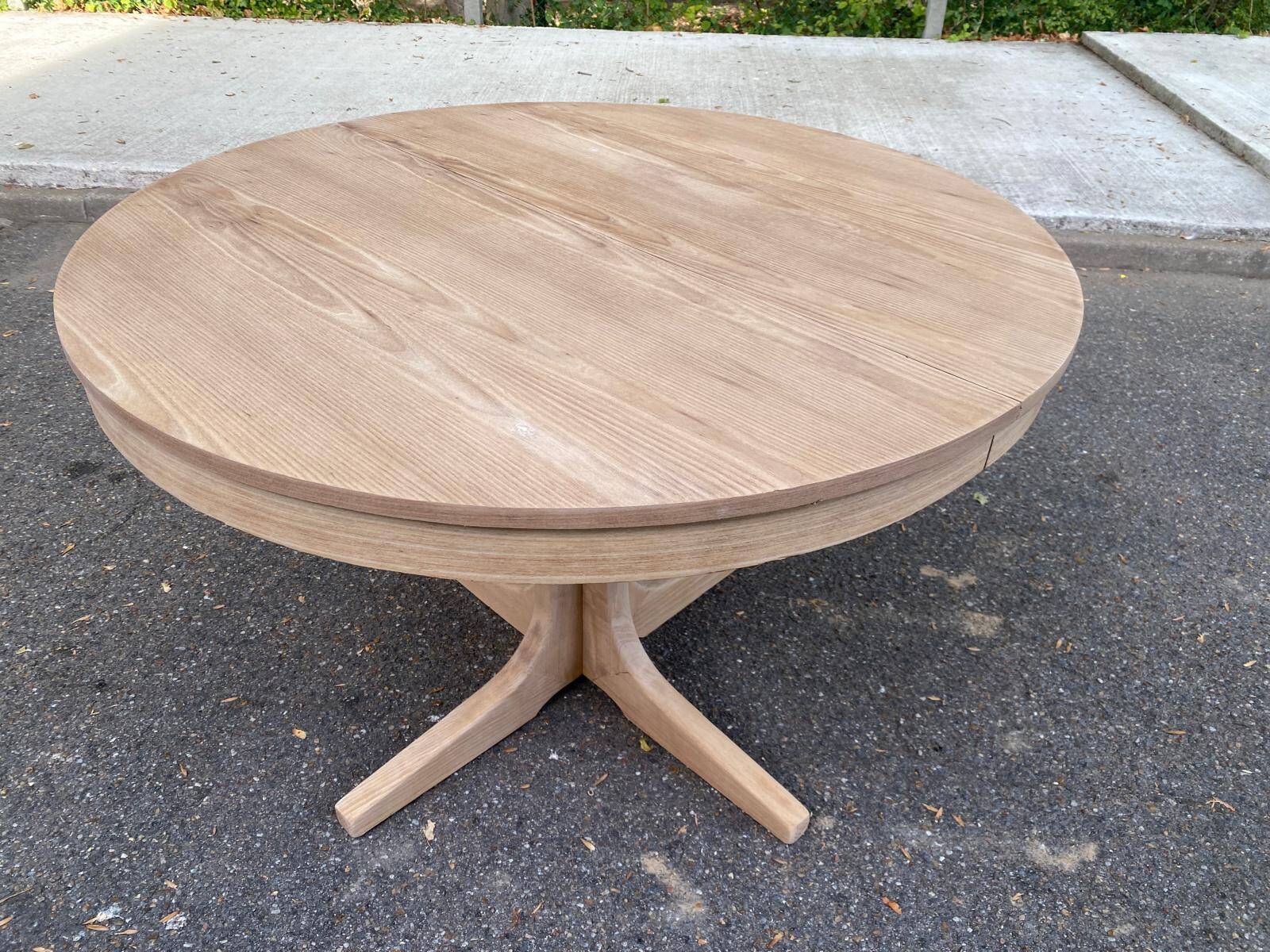 Scandinavian round extendable dining table Baumann stripped teak 1960