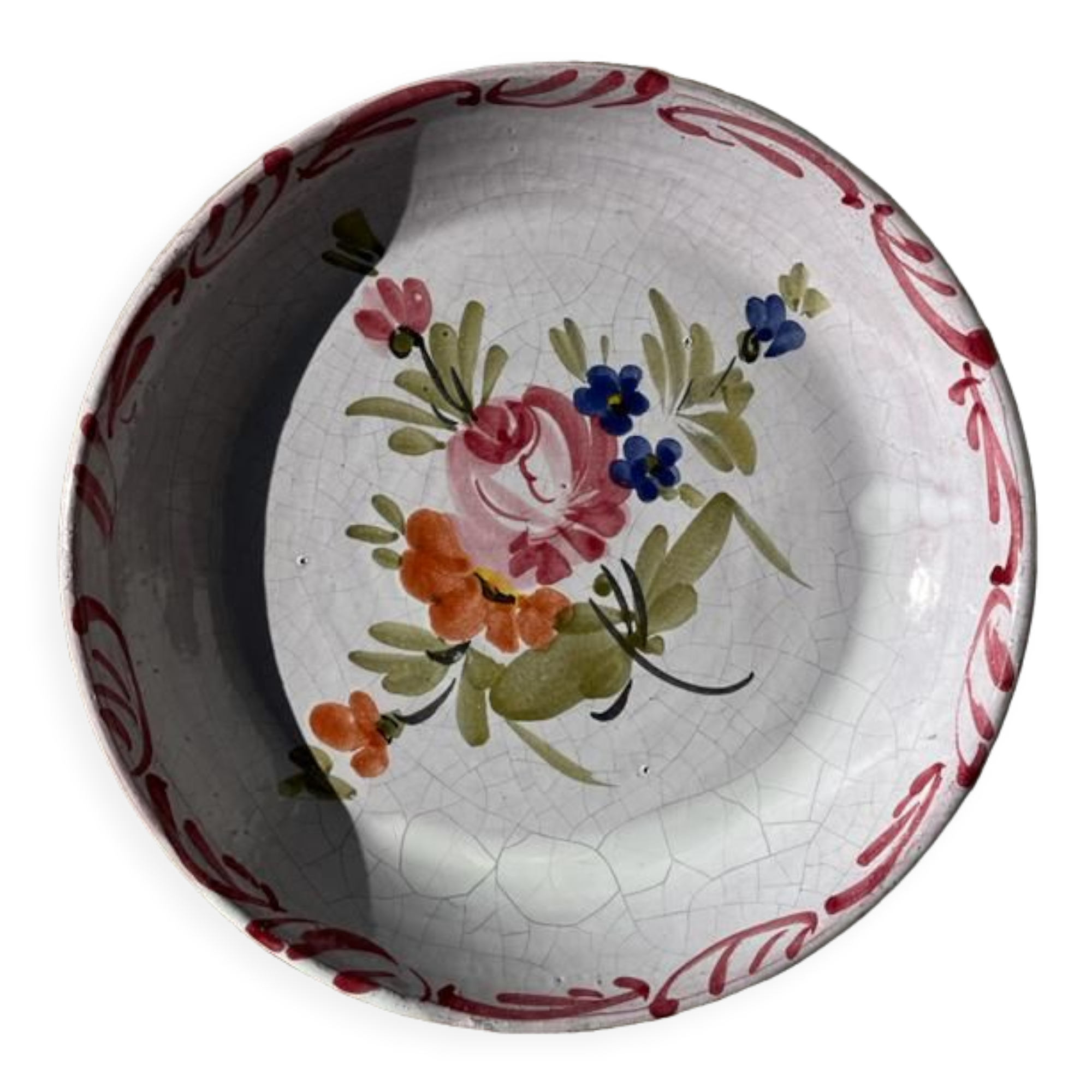 Sicilian plate pink hand-painted floral pattern