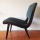 Jens Risom armless chair with ebonized frame and petrol blue-green covers