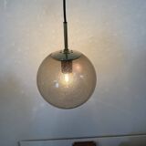Limburg Glashütte brass smoked glass ball pendant hanging lamp , 1970s