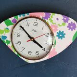 Vintage silent asymmetrical wall pendulum clock "Purple green pink flowers"