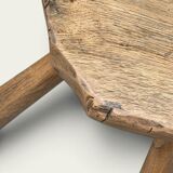 Brutalist tripod stool in solid elm from 1950.