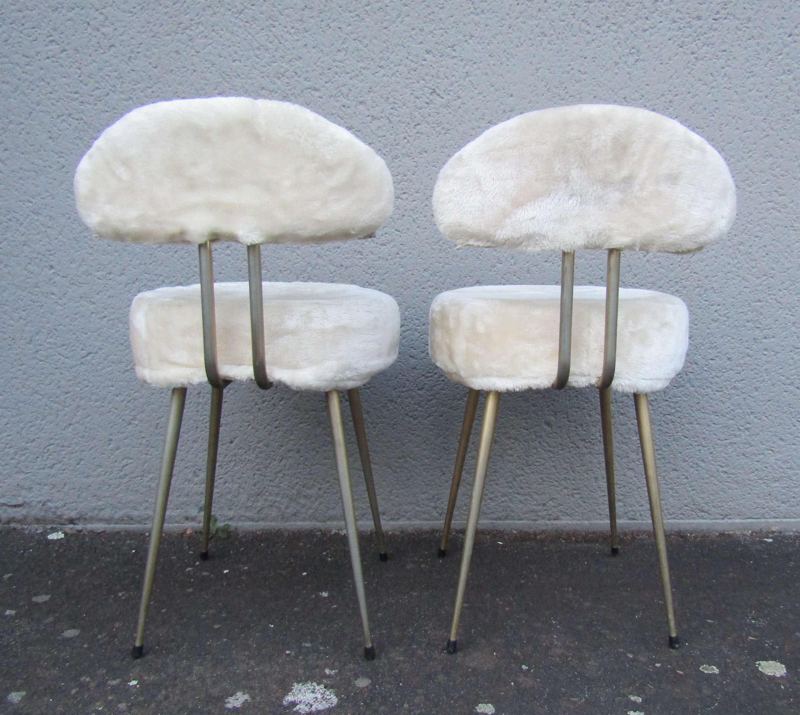 Set of 2 Pelfran vintage ivory fur chairs