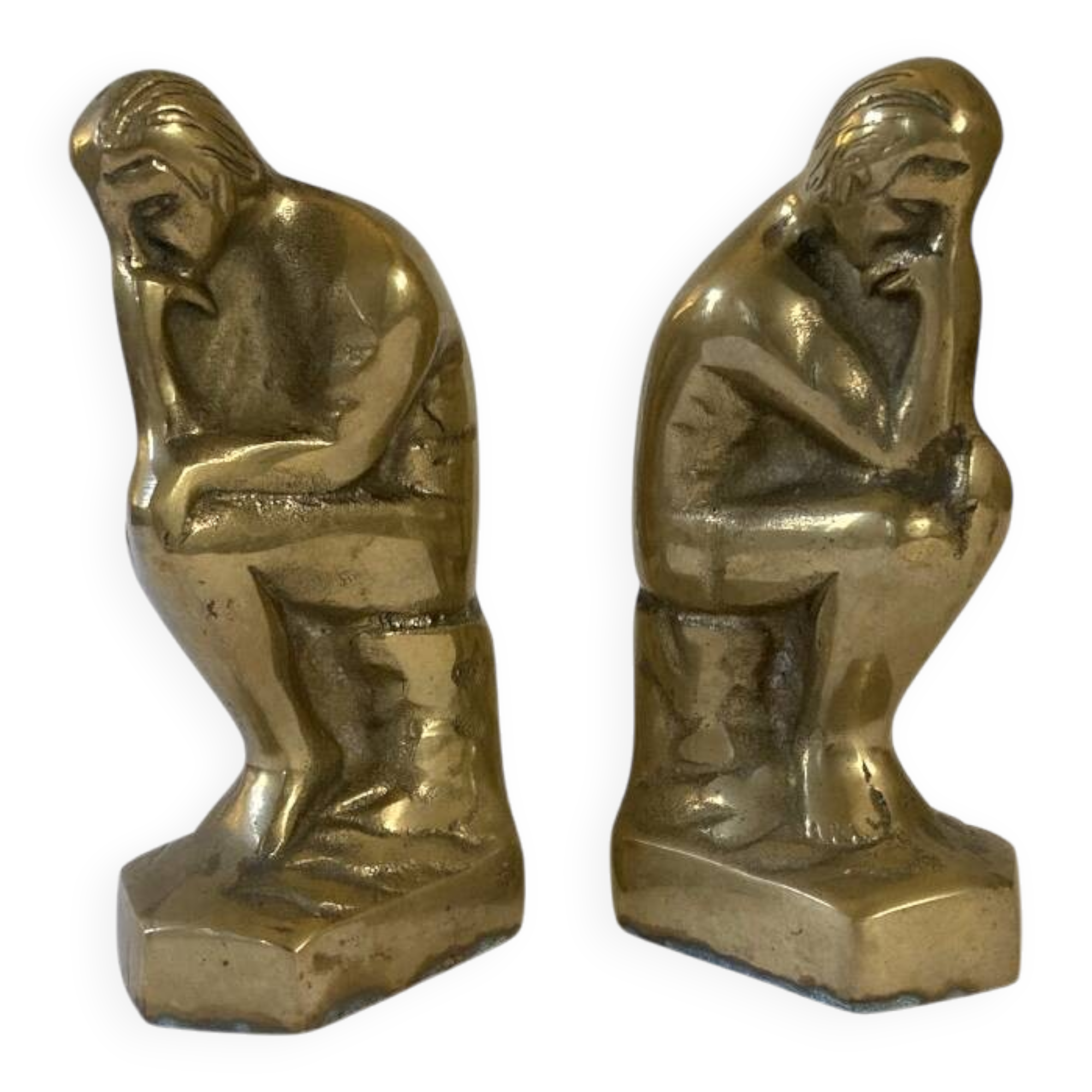 Paire de serre-livres en laiton d'après "Le penseur" de Rodin, vers 1960