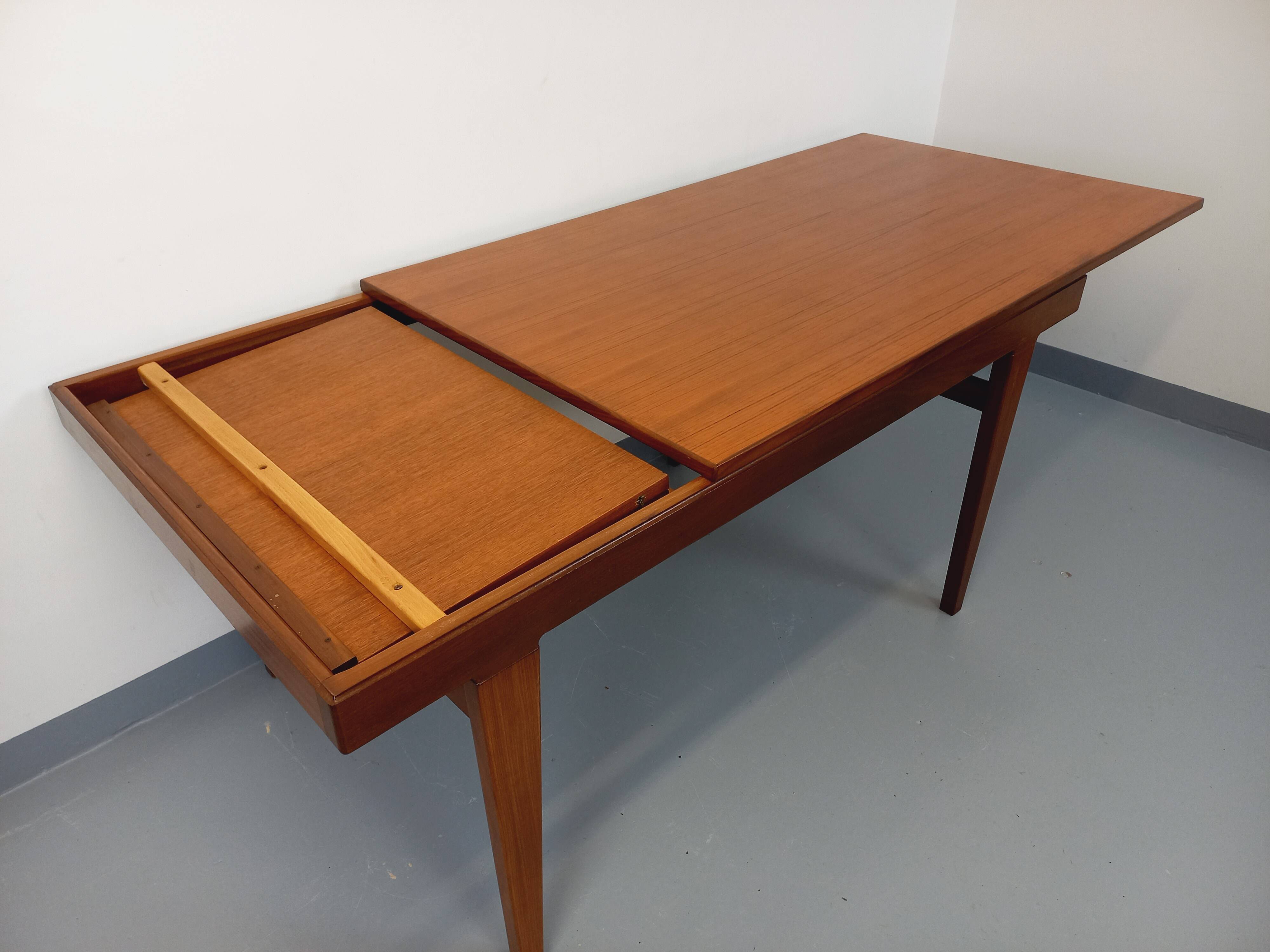 Vintage Scandinavian 50s 60s teak dining table with extension