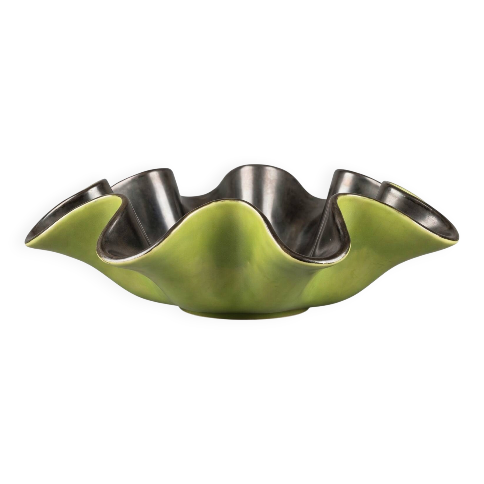 Bowl / centrepiece in green anise and black, Saint-Clément ceramic – Letalle