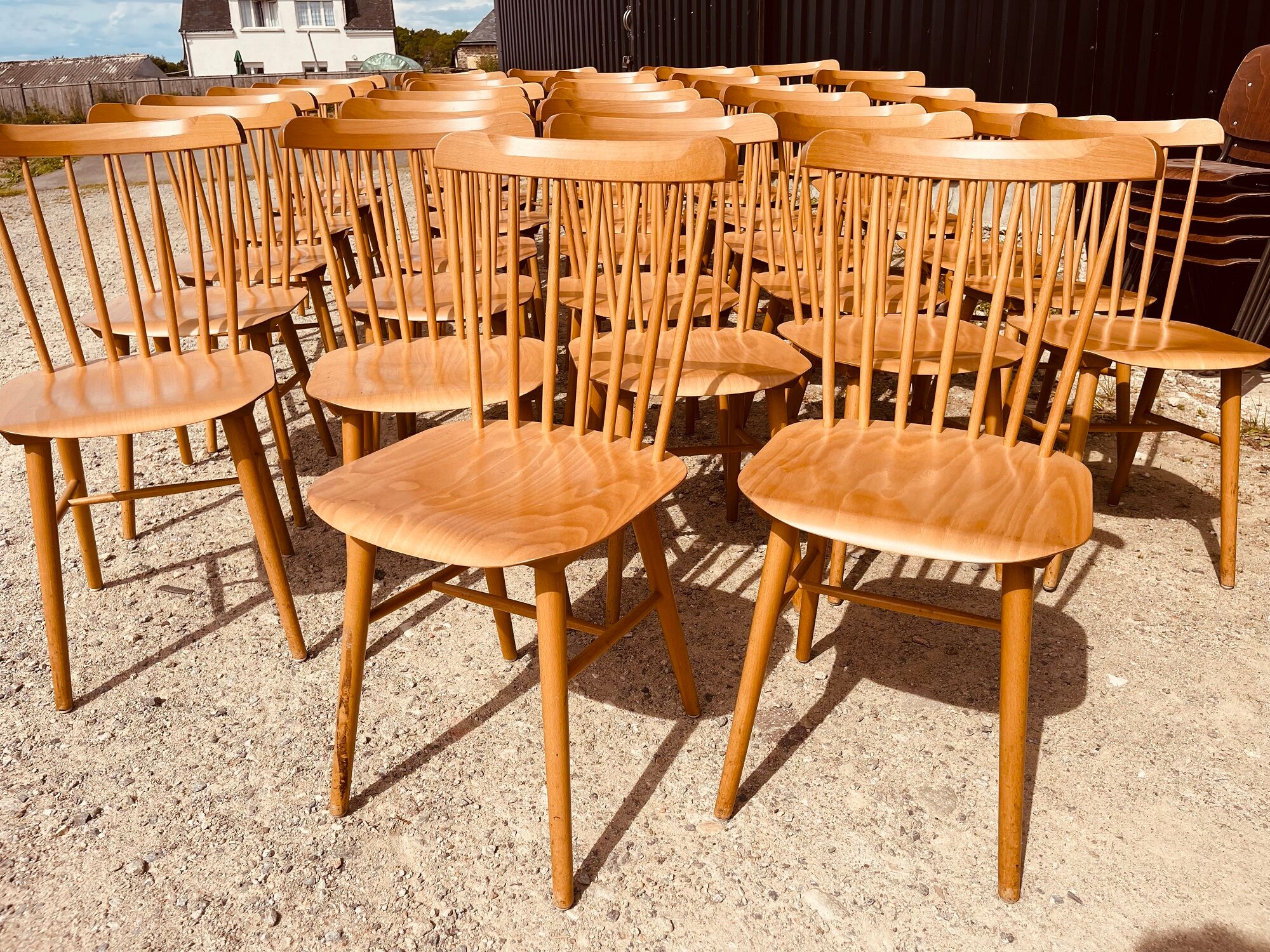Set of 35 beech chairs with bars brand TON model Ivy