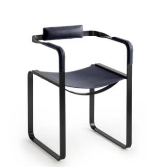 Pair of wanderlust armchairs in black and black metal.