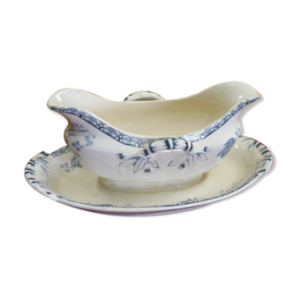 Saucière flowery blue decoration Royat U - C Sarreguemines