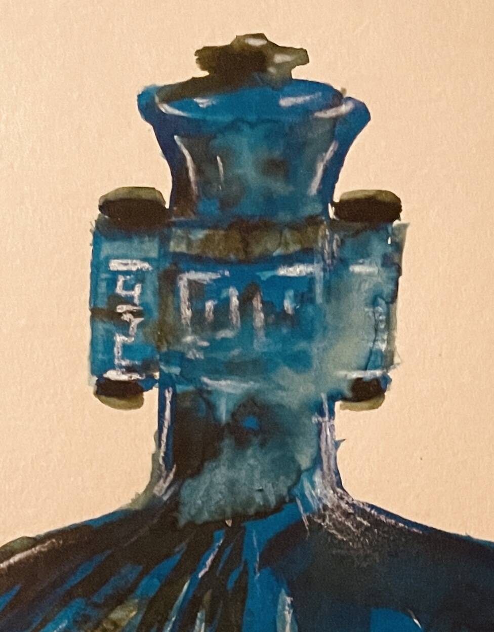 Watercolour and ink table vase Wabi Sabi collection Asia