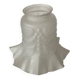 Abat-jour Tulipe ancien en verre dépoli blanc à couronne plissée