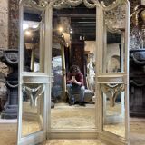 Mirror triptych style Louis XVI wooden rechampie cream XIX th century