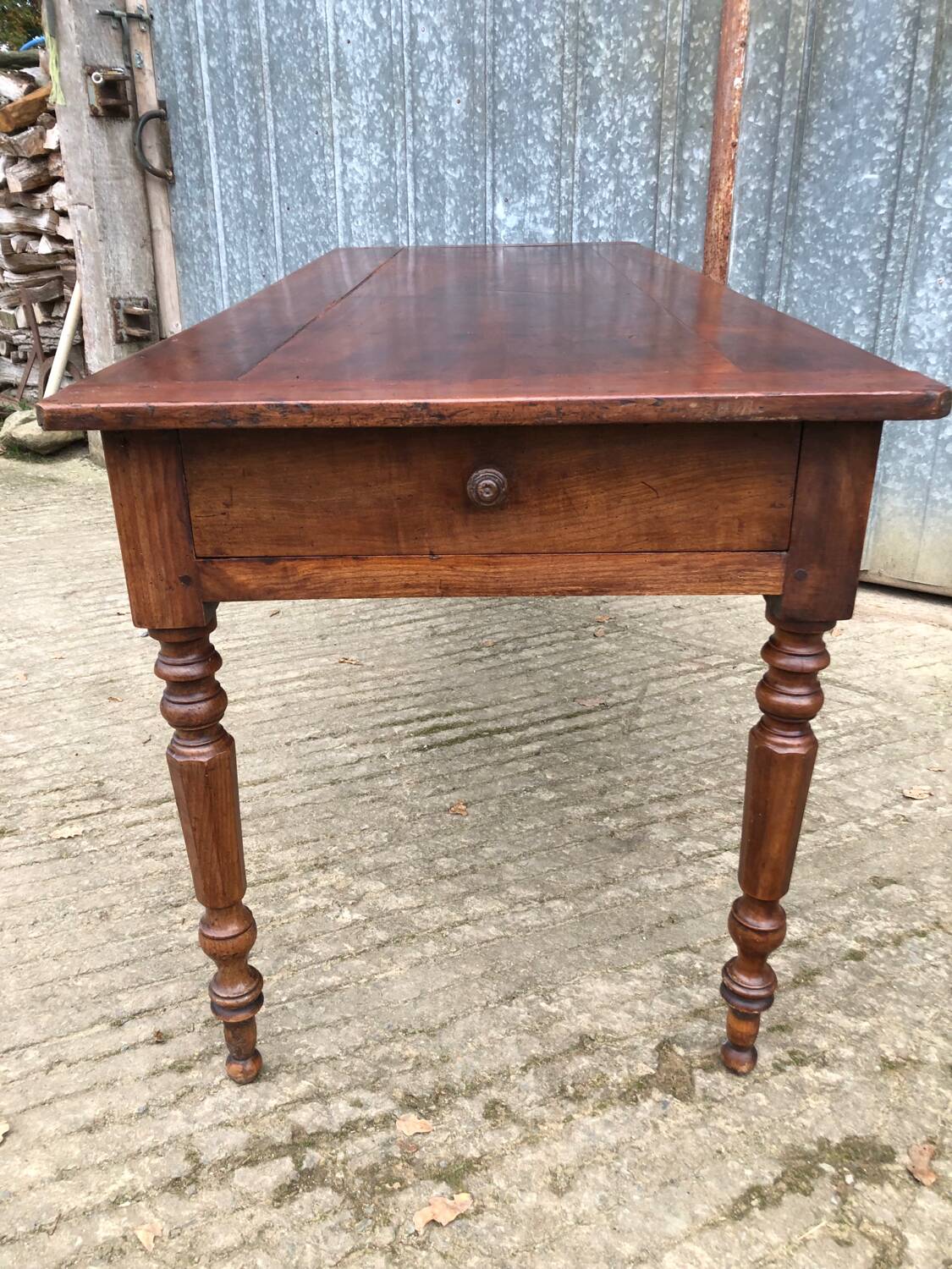 Antique farmhouse table in solid cherry wood with 4 drawers