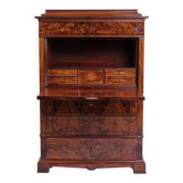Secretary – Mahogany – Intarsia & Flame Structure – 4 Drawers – 1840s