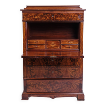 Secretary – Mahogany – Intarsia & Flame Structure – 4 Drawers – 1840s