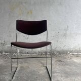 Set of 3 Howe 40/4 stackable chairs in burgundy fabric — Chrome frame, mid-century style