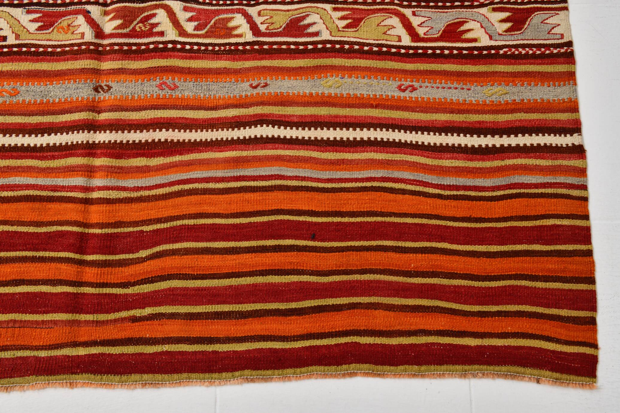 Pumpkin Orange Striped Turkish Woven Kilim Rug, 158x390 Cm