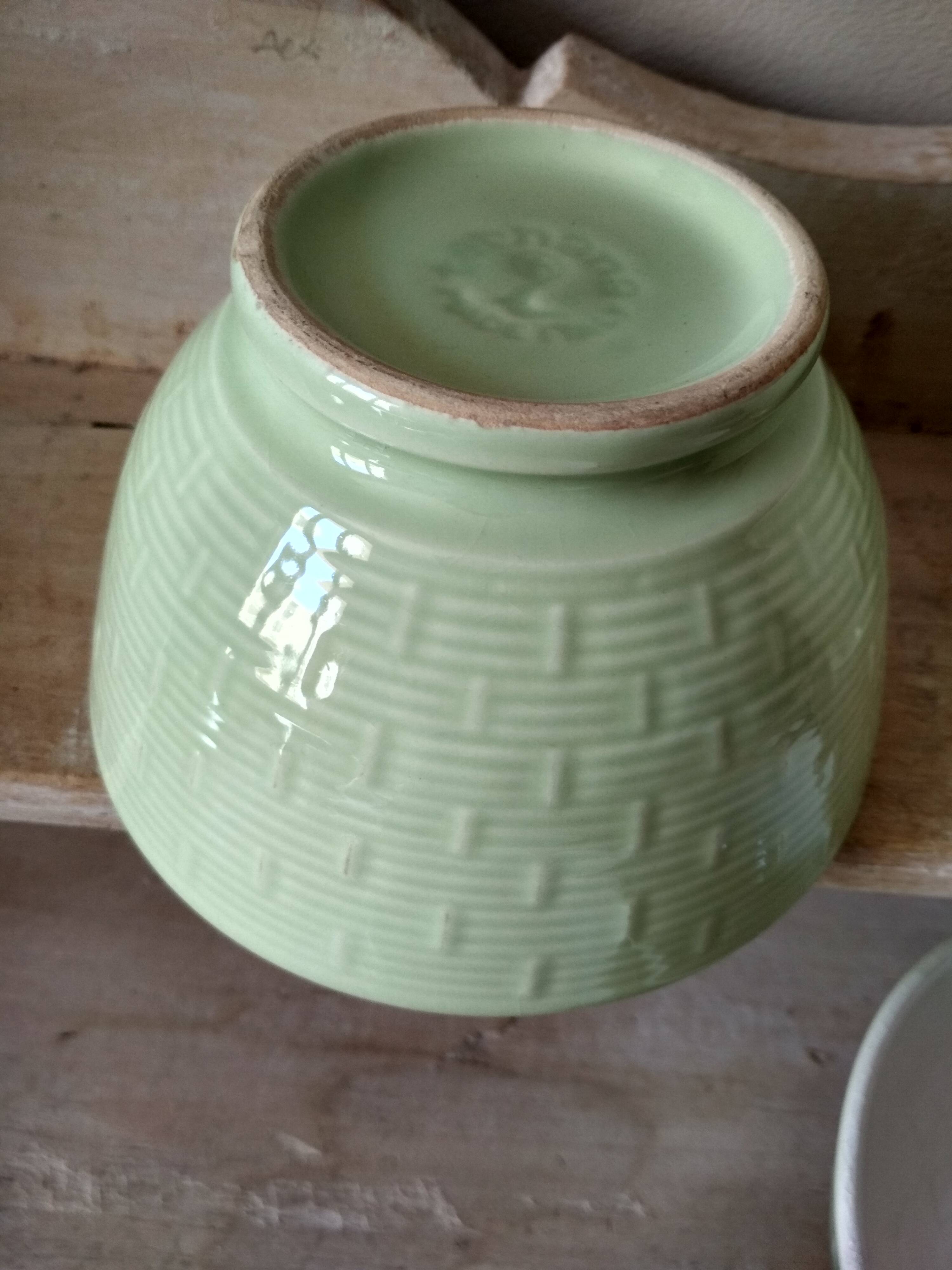 Set of 4 old celadon green bowls - "made Italy" breakfast