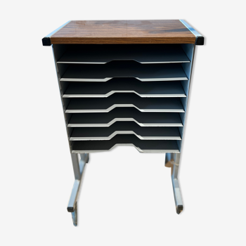 Small storage cabinet / office service with gray metal wheels 60s