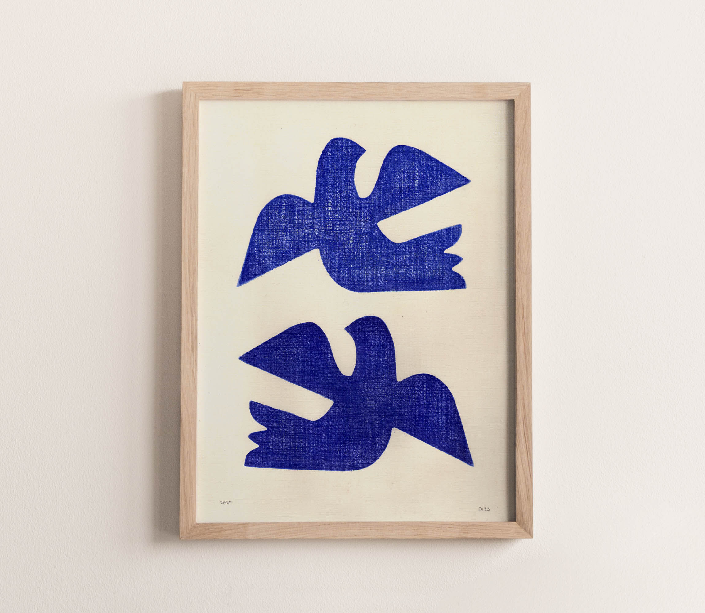 Birds - painting on paper - h158 - majorelle blue - signed eawy
