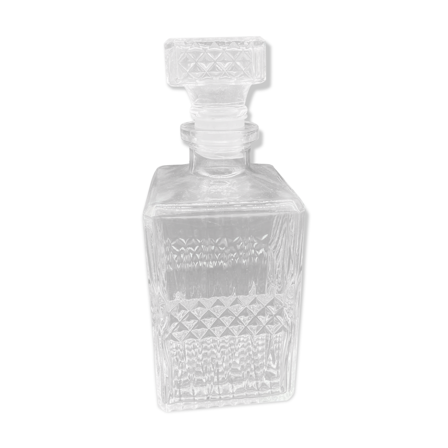 Vintage, whisky decanter, bottle, pitcher, cap, diamond decoration, spikes, 1960s, 1970s, Glass