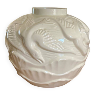 Vase boule en faïence à décor de mouettes, 1970
