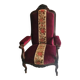 Fauteuil Louis-Philippe en acajou et velours bordeaux, décor floral