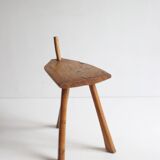 Brutalist tripod stool in carved wood, 1950s